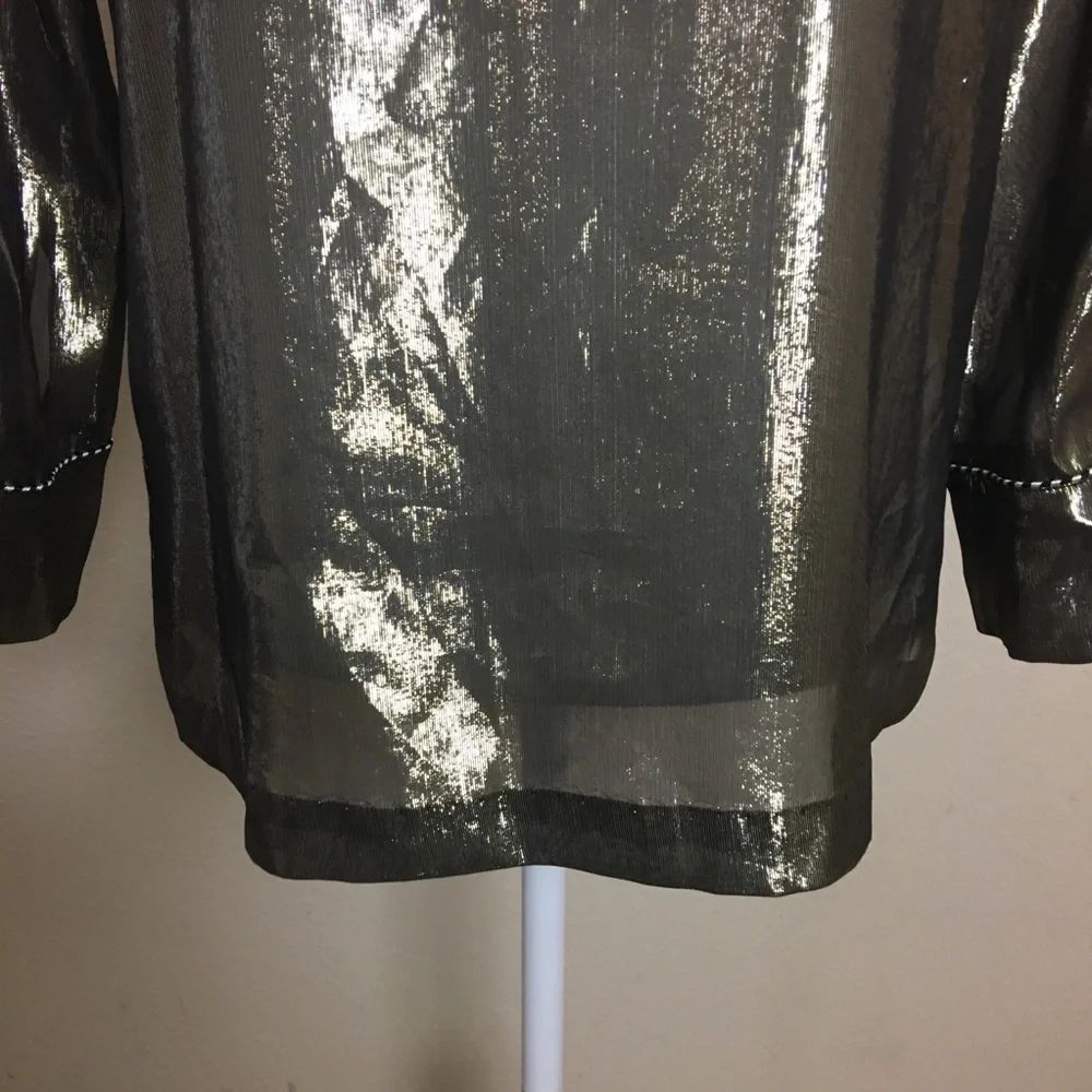 J. Crew Silk Gold Metallic Shimmer Front Tie Tunic Size 0 Runs Big NEW